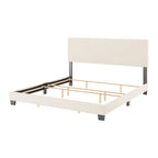 Boucle Upholstered Platform Bed Frame with Padded Headboard | Box Spring Required