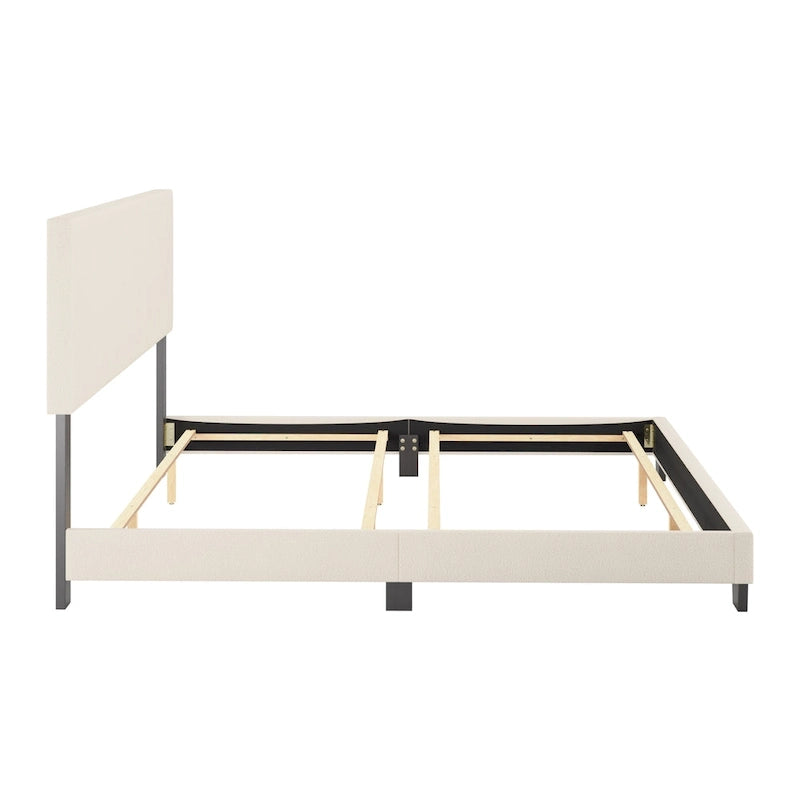 Boucle Upholstered Platform Bed Frame with Padded Headboard | Box Spring Required