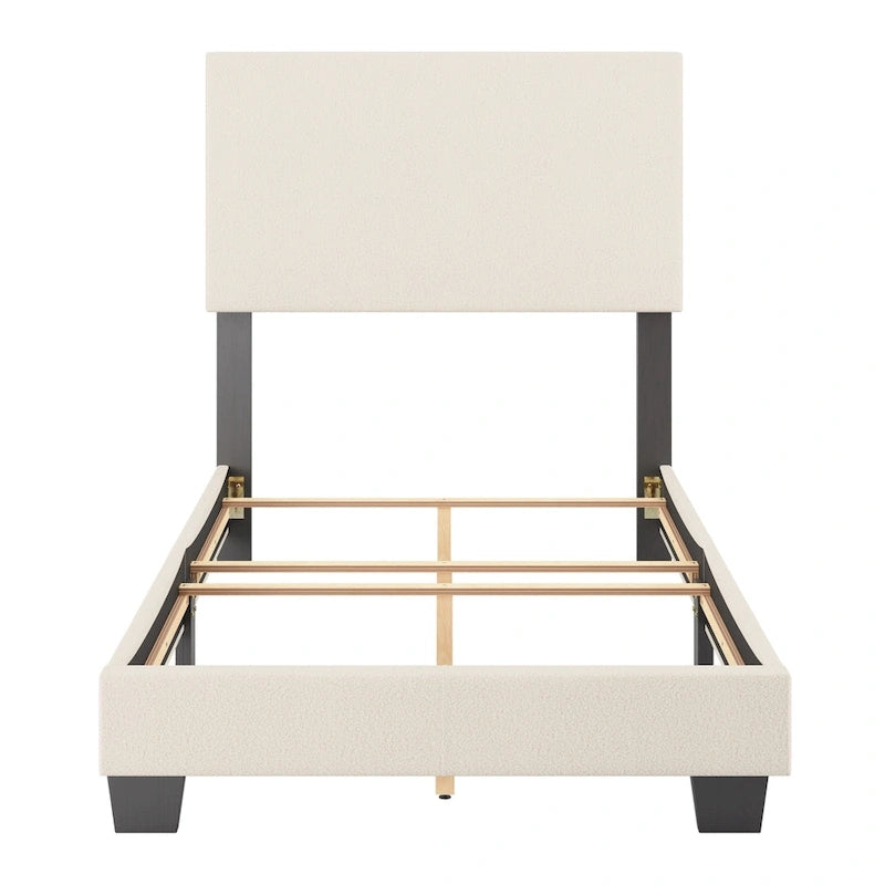 Boucle Upholstered Platform Bed Frame with Padded Headboard | Box Spring Required