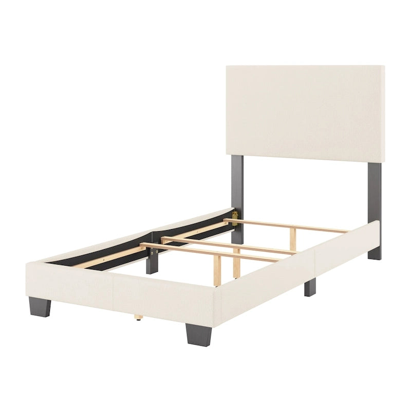 Boucle Upholstered Platform Bed Frame with Padded Headboard | Box Spring Required