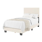 Boucle Upholstered Platform Bed Frame with Padded Headboard | Box Spring Required