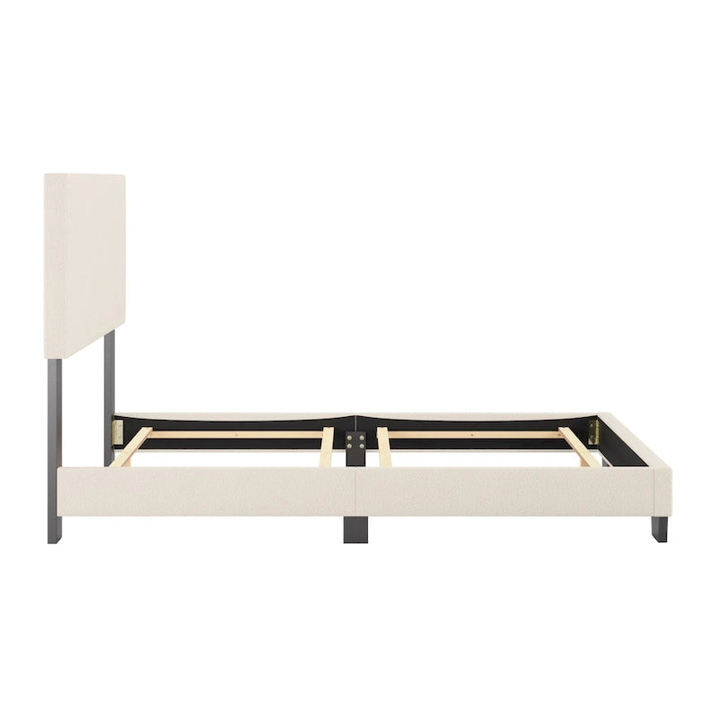 Boucle Upholstered Platform Bed Frame with Padded Headboard | Box Spring Required