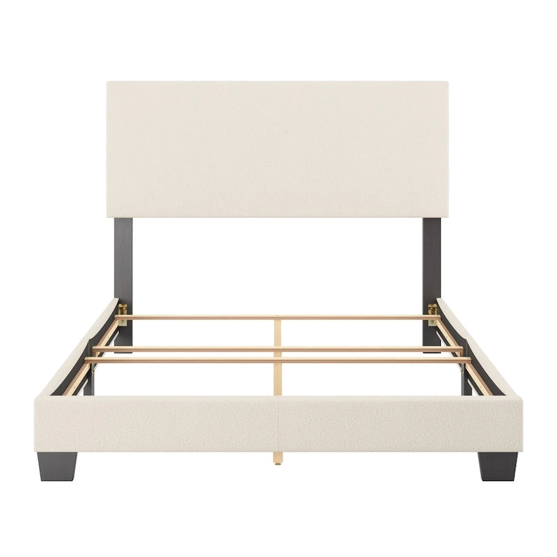 Boucle Upholstered Platform Bed Frame with Padded Headboard | Box Spring Required