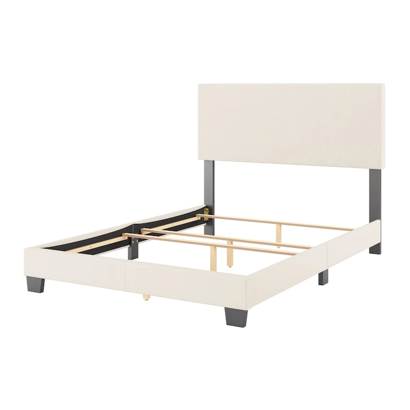 Boucle Upholstered Platform Bed Frame with Padded Headboard | Box Spring Required