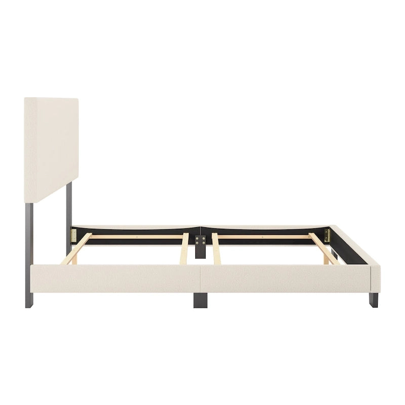 Boucle Upholstered Platform Bed Frame with Padded Headboard | Box Spring Required