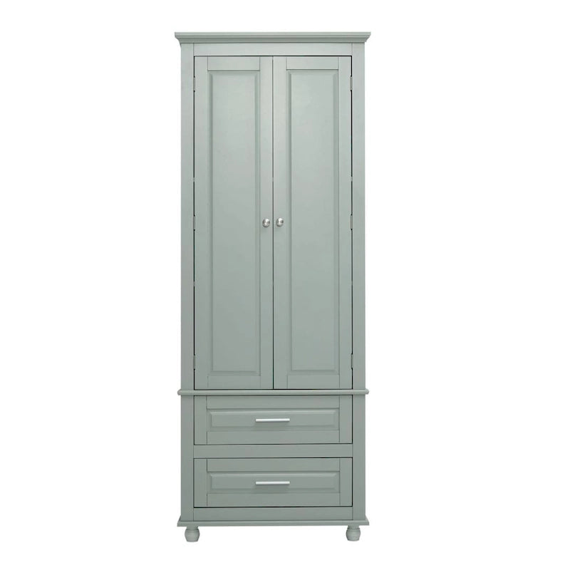 Tall Storage Cabinet with 2 Drawers & Adjustable Shelf, MDF, for Bathroom Office Kitchen, Grey/White