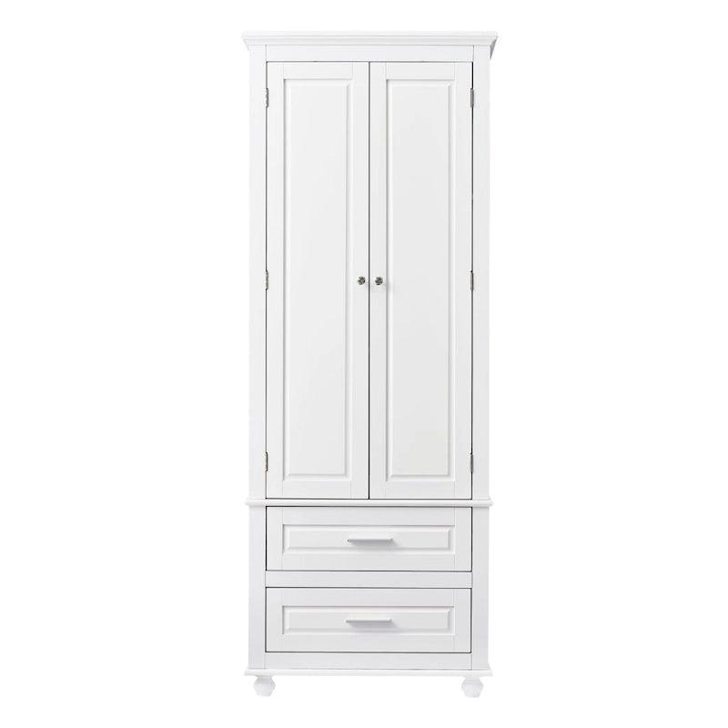Tall Storage Cabinet with 2 Drawers & Adjustable Shelf, MDF, for Bathroom Office Kitchen, Grey/White