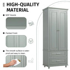 Tall Storage Cabinet with 2 Drawers & Adjustable Shelf, MDF, for Bathroom Office Kitchen, Grey/White