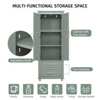 Tall Storage Cabinet with 2 Drawers & Adjustable Shelf, MDF, for Bathroom Office Kitchen, Grey/White