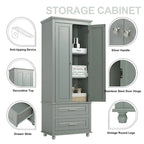 Tall Storage Cabinet with 2 Drawers & Adjustable Shelf, MDF, for Bathroom Office Kitchen, Grey/White