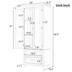 Tall Storage Cabinet with 2 Drawers & Adjustable Shelf, MDF, for Bathroom Office Kitchen, Grey/White
