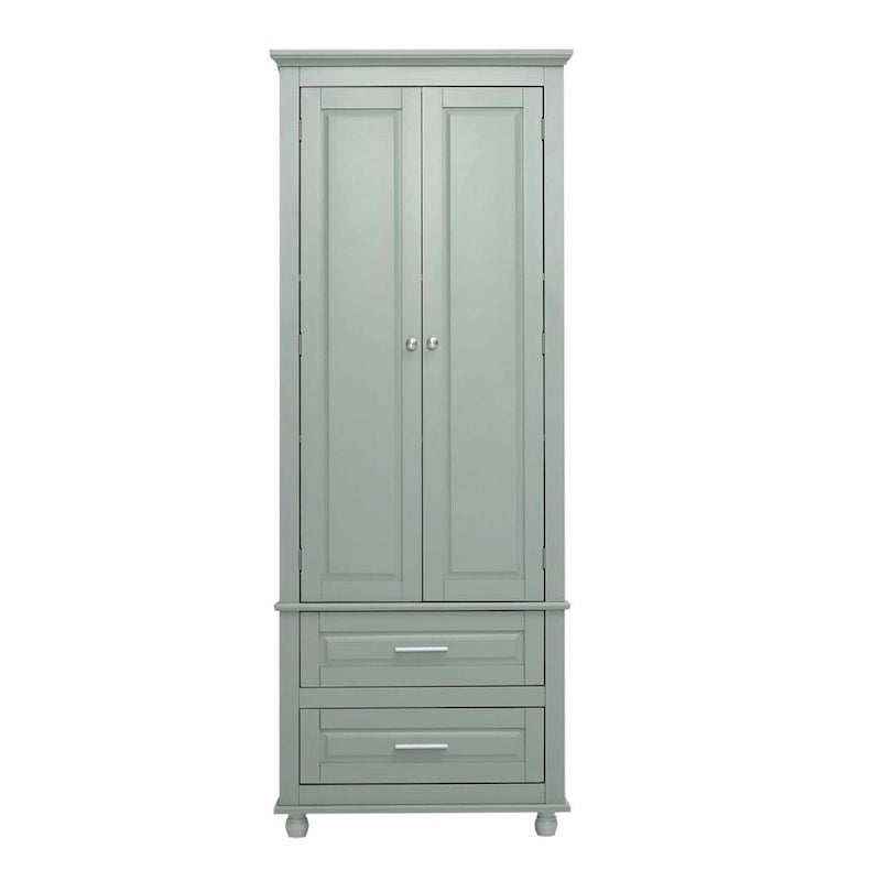 Tall Storage Cabinet with 2 Drawers & Adjustable Shelf, MDF, for Bathroom Office Kitchen, Grey/White