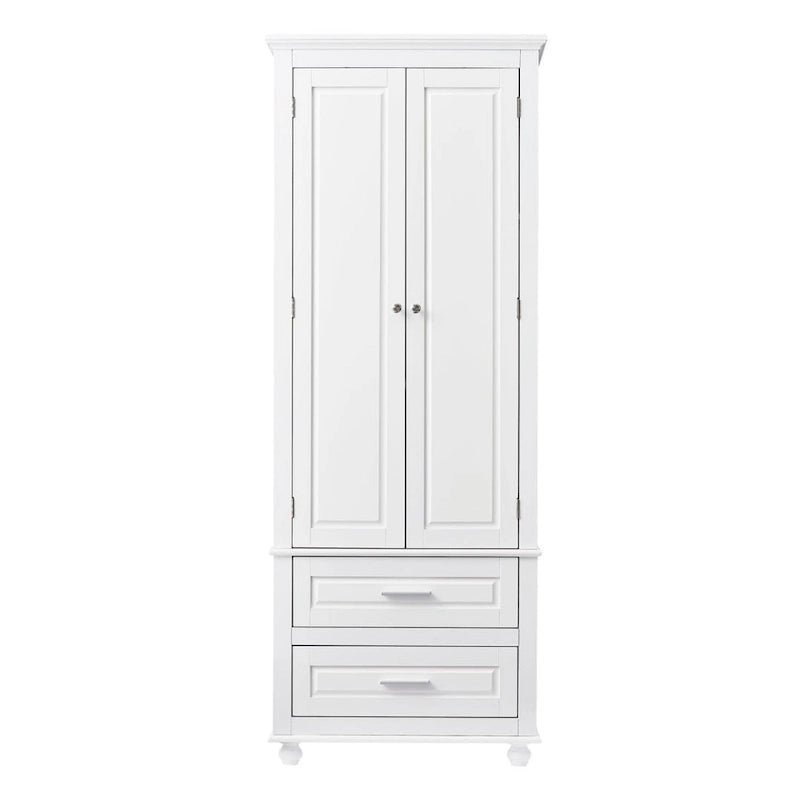 Tall Storage Cabinet with 2 Drawers & Adjustable Shelf, MDF, for Bathroom Office Kitchen, Grey/White