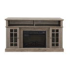 58" TV Stand for TVs up to 65" with 23" Electric Fireplace Insert, Storage Cabinets, Gray Wash/Espresso