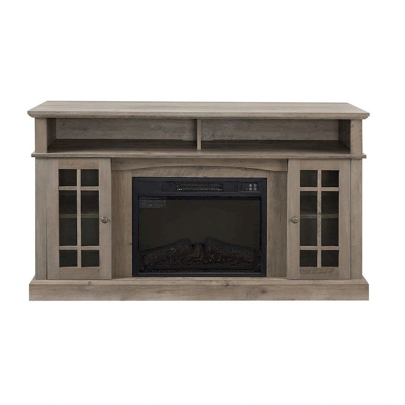 58" TV Stand for TVs up to 65" with 23" Electric Fireplace Insert, Storage Cabinets, Gray Wash/Espresso