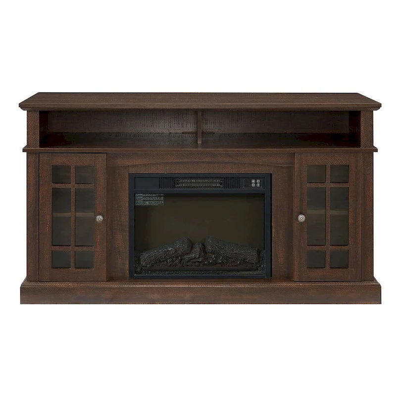 58" TV Stand for TVs up to 65" with 23" Electric Fireplace Insert, Storage Cabinets, Gray Wash/Espresso
