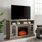 58" TV Stand for TVs up to 65" with 23" Electric Fireplace Insert, Storage Cabinets, Gray Wash/Espresso
