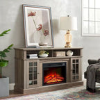 58" TV Stand for TVs up to 65" with 23" Electric Fireplace Insert, Storage Cabinets, Gray Wash/Espresso