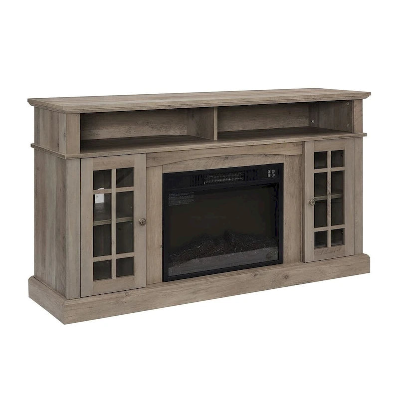 58" TV Stand for TVs up to 65" with 23" Electric Fireplace Insert, Storage Cabinets, Gray Wash/Espresso