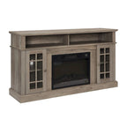 58" TV Stand for TVs up to 65" with 23" Electric Fireplace Insert, Storage Cabinets, Gray Wash/Espresso