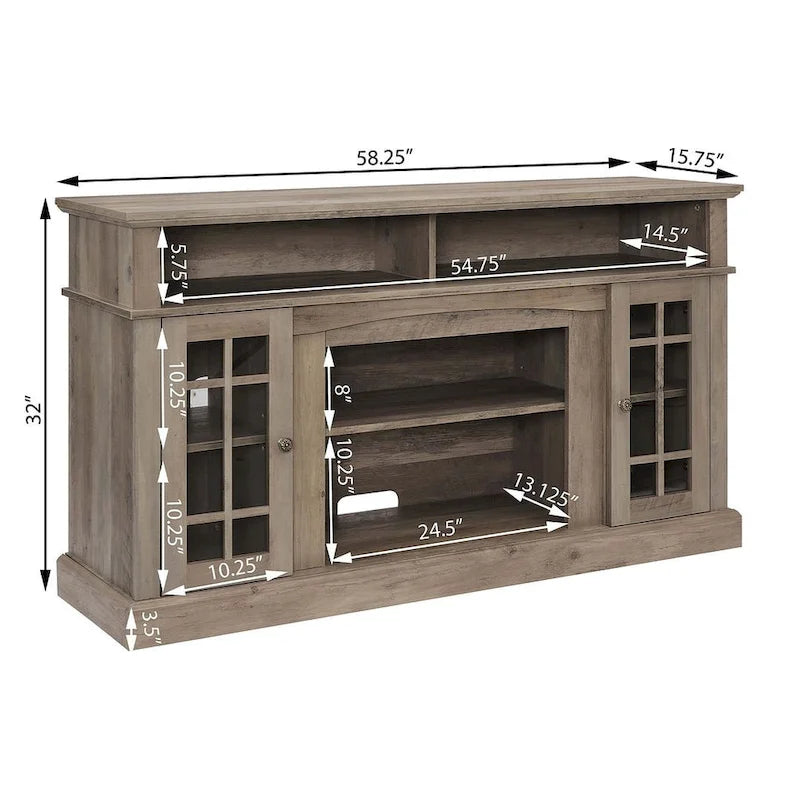 58" TV Stand for TVs up to 65" with 23" Electric Fireplace Insert, Storage Cabinets, Gray Wash/Espresso