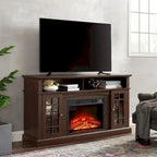 58" TV Stand for TVs up to 65" with 23" Electric Fireplace Insert, Storage Cabinets, Gray Wash/Espresso