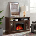 58" TV Stand for TVs up to 65" with 23" Electric Fireplace Insert, Storage Cabinets, Gray Wash/Espresso