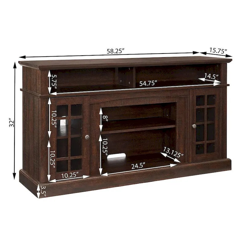 58" TV Stand for TVs up to 65" with 23" Electric Fireplace Insert, Storage Cabinets, Gray Wash/Espresso
