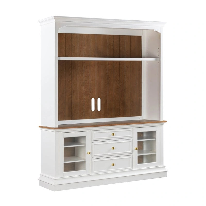 Entertainment Center TV Stand with Glass Doors, LED Light & Cord Management, 65" TV
