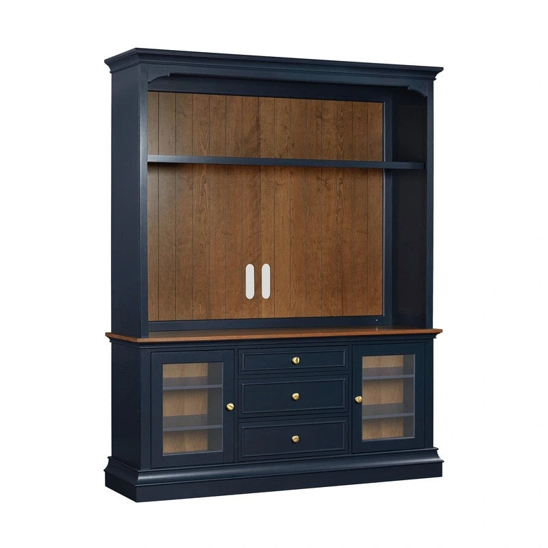 Entertainment Center TV Stand with Glass Doors, LED Light & Cord Management, 65" TV