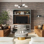 Entertainment Center TV Stand with Glass Doors, LED Light & Cord Management, 65" TV
