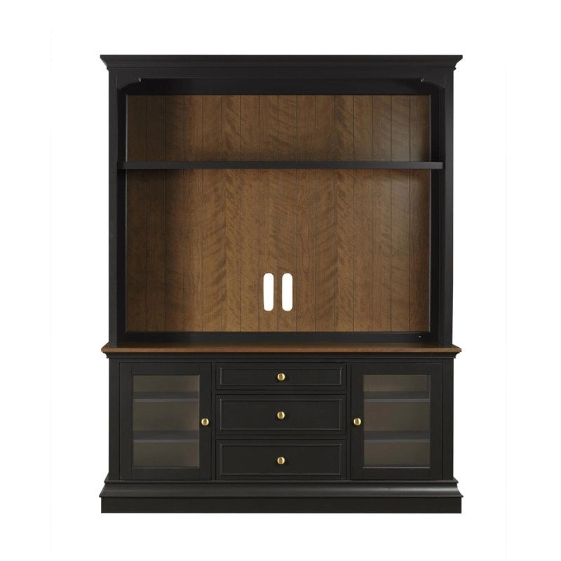 Entertainment Center TV Stand with Glass Doors, LED Light & Cord Management, 65" TV