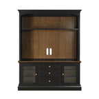 Entertainment Center TV Stand with Glass Doors, LED Light & Cord Management, 65" TV