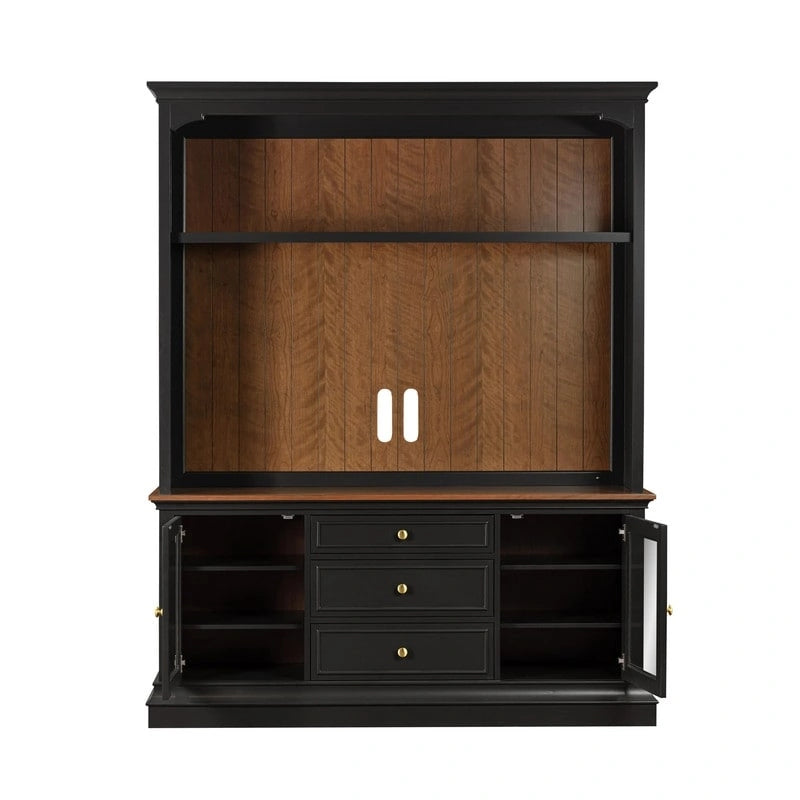 Entertainment Center TV Stand with Glass Doors, LED Light & Cord Management, 65" TV
