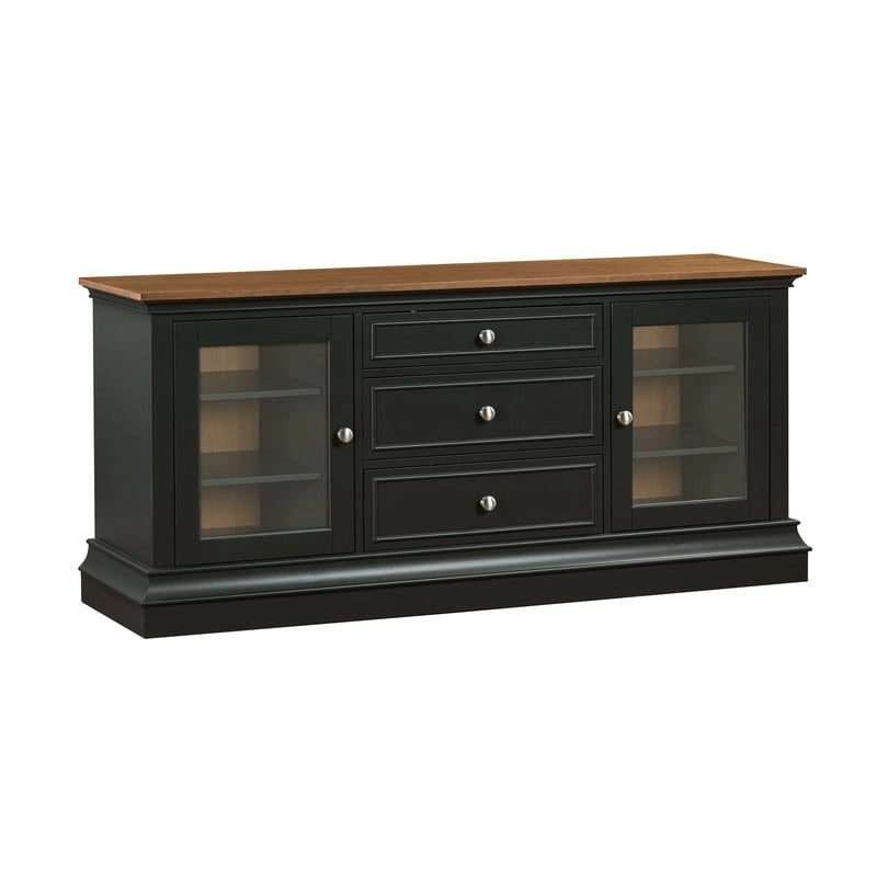 Entertainment Center TV Stand with Glass Doors, LED Light & Cord Management, 65" TV