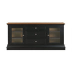 Entertainment Center TV Stand with Glass Doors, LED Light & Cord Management, 65" TV