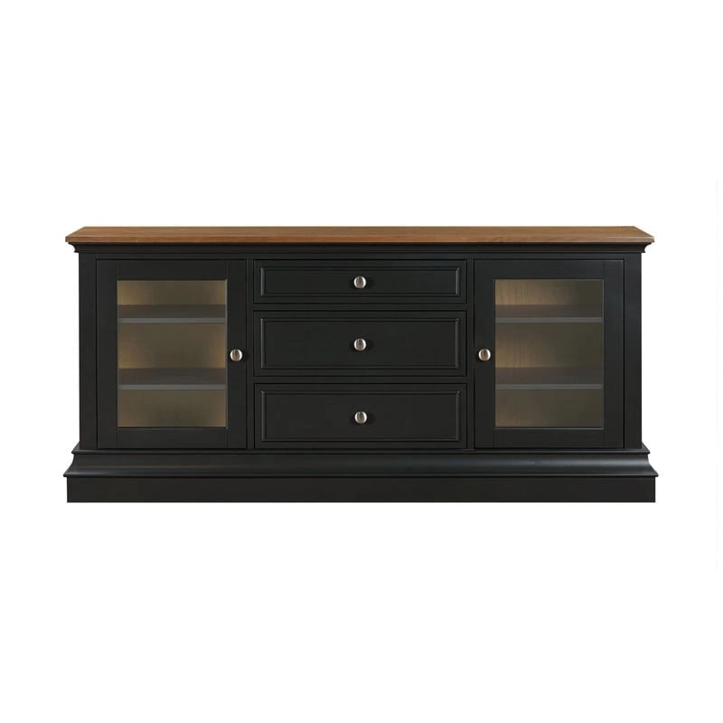 Entertainment Center TV Stand with Glass Doors, LED Light & Cord Management, 65" TV
