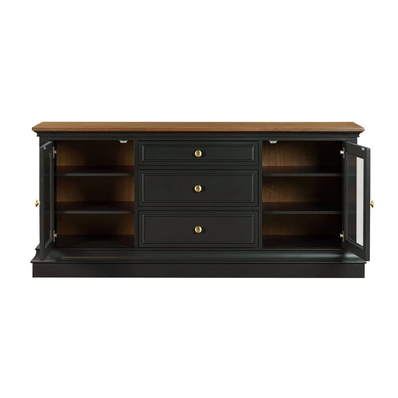 Entertainment Center TV Stand with Glass Doors, LED Light & Cord Management, 65" TV