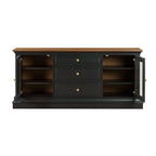 Entertainment Center TV Stand with Glass Doors, LED Light & Cord Management, 65" TV