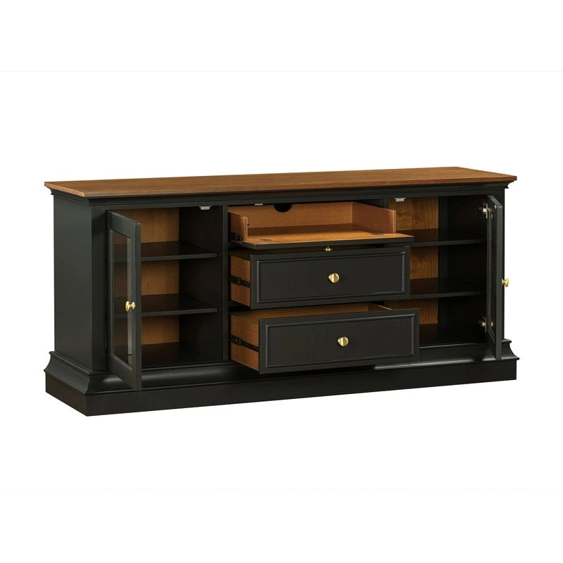 Entertainment Center TV Stand with Glass Doors, LED Light & Cord Management, 65" TV