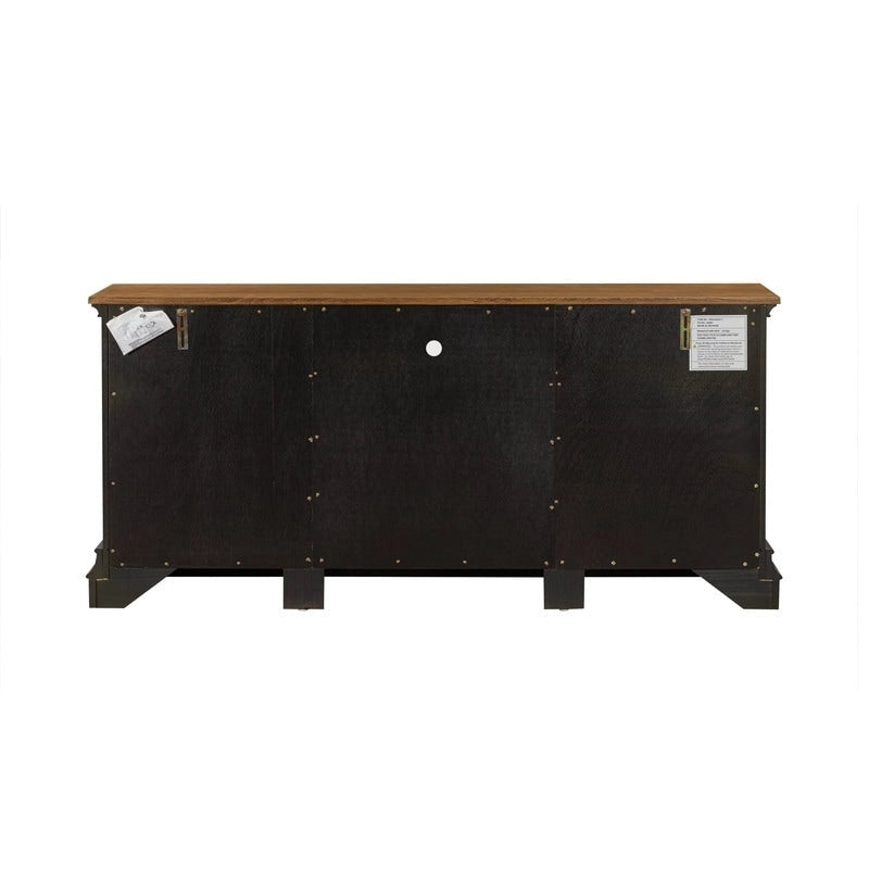 Entertainment Center TV Stand with Glass Doors, LED Light & Cord Management, 65" TV