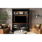 Entertainment Center TV Stand with Glass Doors, LED Light & Cord Management, 65" TV