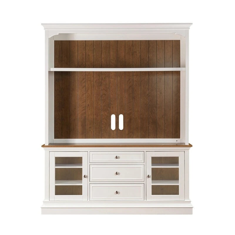 Entertainment Center TV Stand with Glass Doors, LED Light & Cord Management, 65" TV