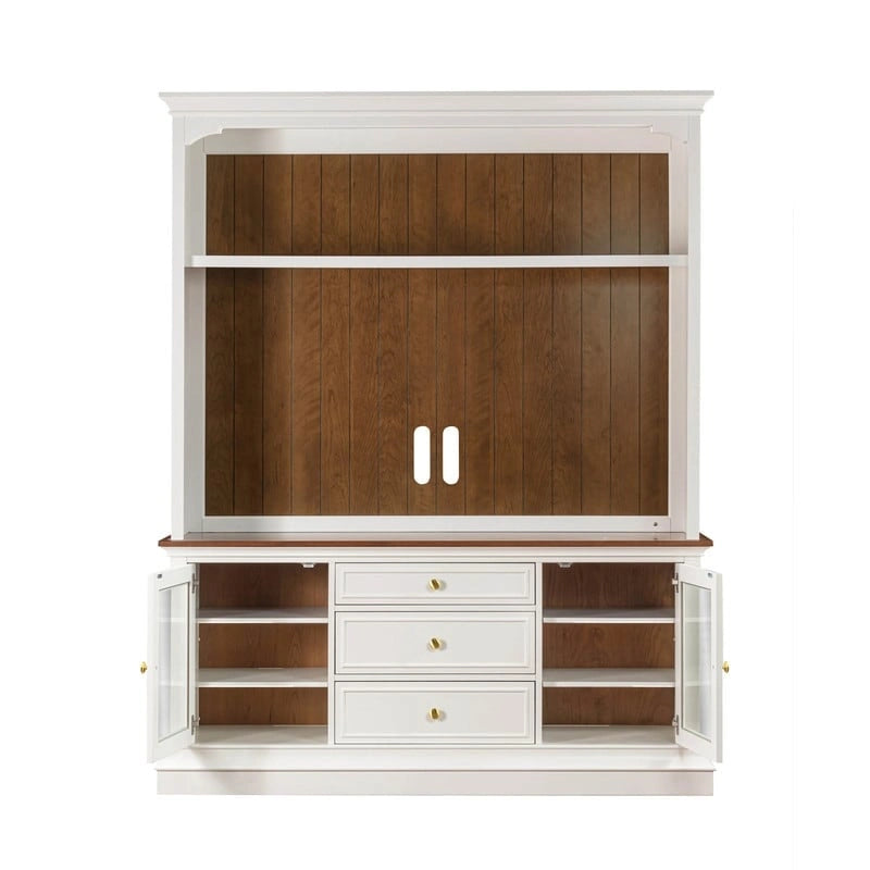 Entertainment Center TV Stand with Glass Doors, LED Light & Cord Management, 65" TV