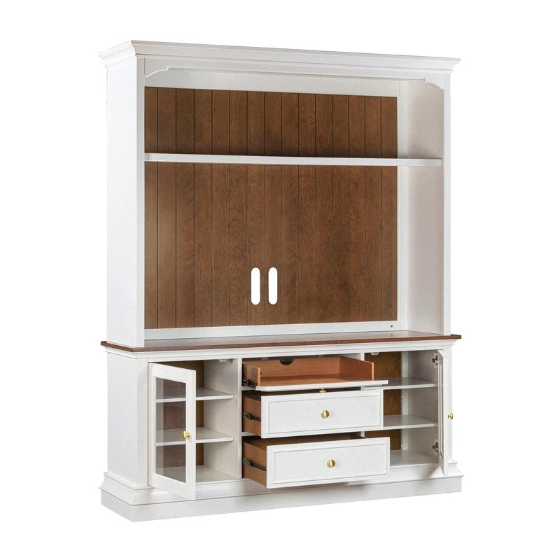 Entertainment Center TV Stand with Glass Doors, LED Light & Cord Management, 65" TV