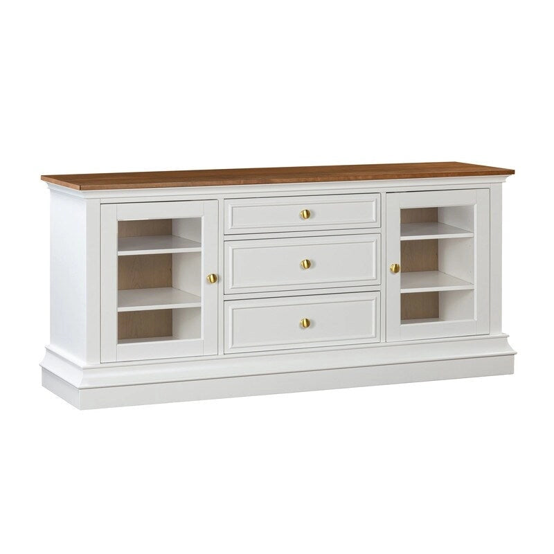 Entertainment Center TV Stand with Glass Doors, LED Light & Cord Management, 65" TV