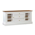Entertainment Center TV Stand with Glass Doors, LED Light & Cord Management, 65" TV