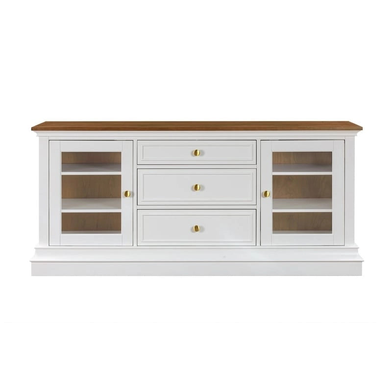 Entertainment Center TV Stand with Glass Doors, LED Light & Cord Management, 65" TV