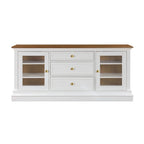 Entertainment Center TV Stand with Glass Doors, LED Light & Cord Management, 65" TV
