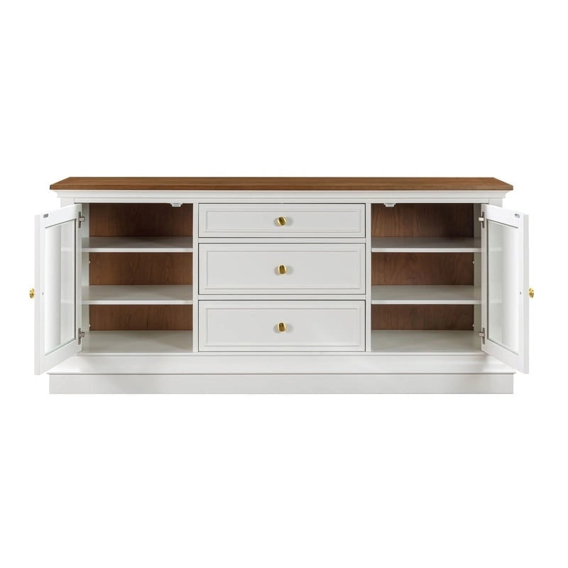 Entertainment Center TV Stand with Glass Doors, LED Light & Cord Management, 65" TV